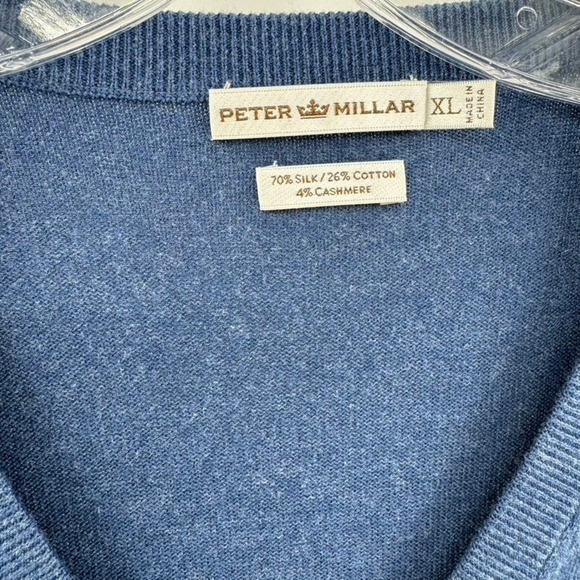 Peter Millar Sz V-Neck Silk Blend Sweater Vest Sz XL Blue Preppy Golf Academia - Picture 2 of 3